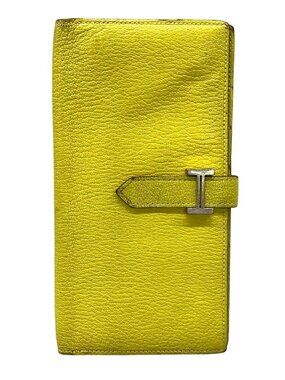 HERMES Bearn Souffle Lime Chevre X Long Wallet
